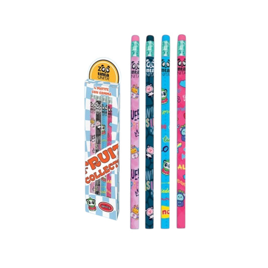 Set 4 Matite con Gomma Tinta Unita Zoo Fruit