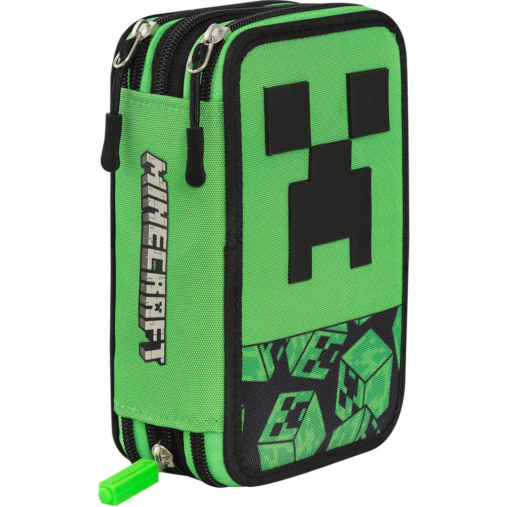 Astuccio 3 zip Minecraft Verde/Nero