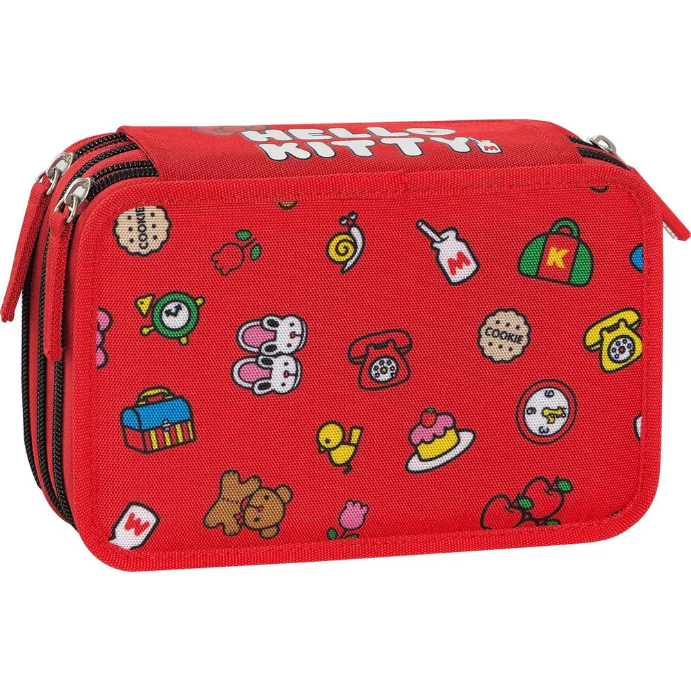 Astuccio 3 zip Hello kitty Rosso