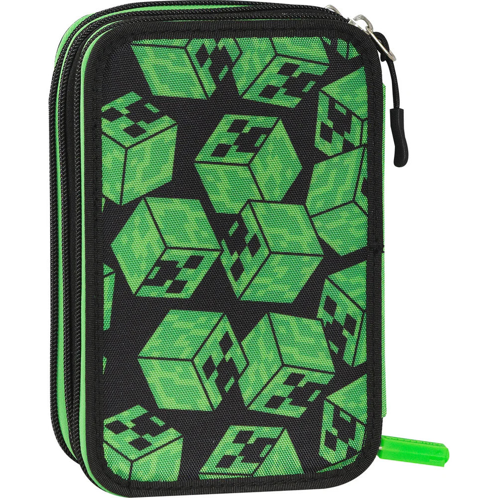Astuccio 3 zip Minecraft Verde/Nero
