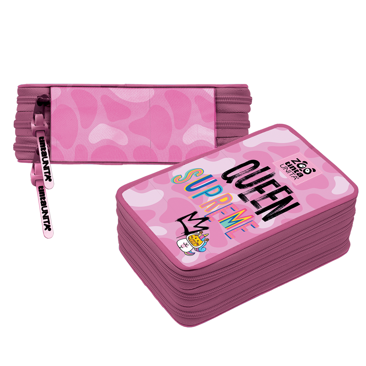 Astuccio 3Zip TINTA UNITA Zoo Rosa