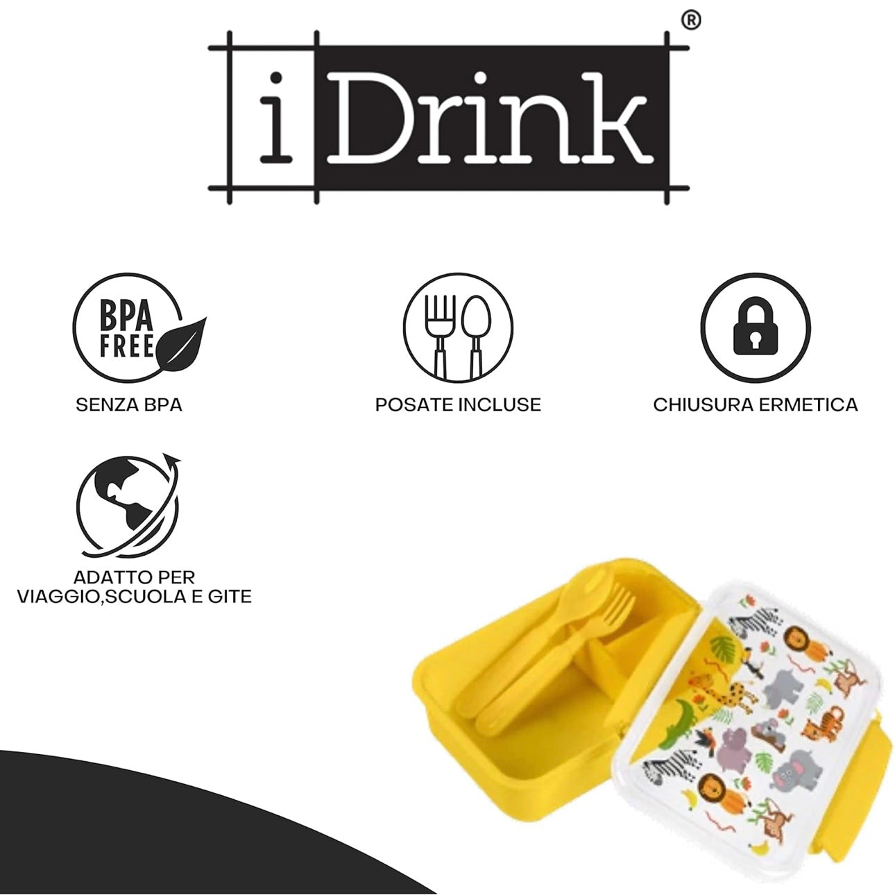IDRINK®- Lunch box con divisorio, forchetta e cucchiaio Truck