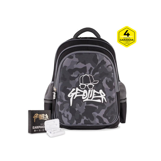 Zaino scuola Camouflage Geolier con cuffie omaggio Colourbook