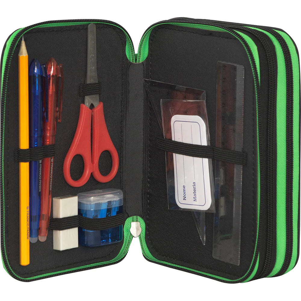 Astuccio 3 zip Minecraft Verde/Nero