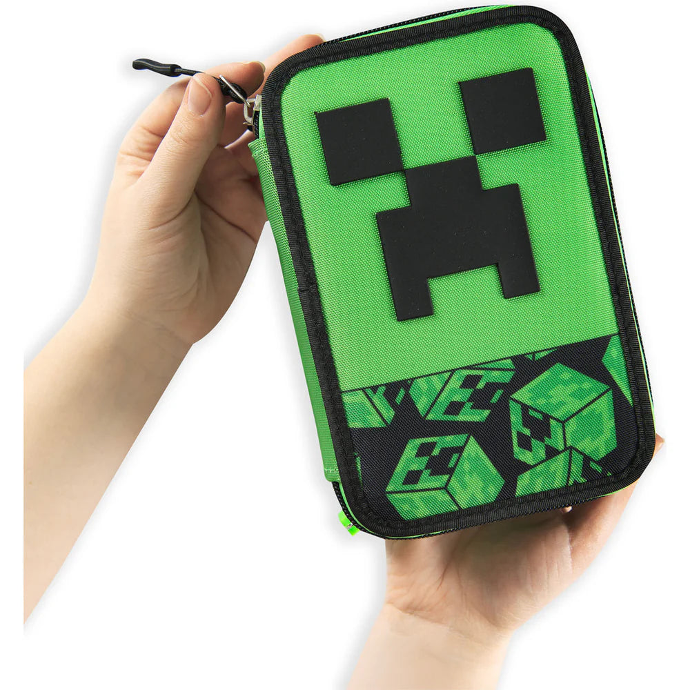 Astuccio 3 zip Minecraft Verde/Nero
