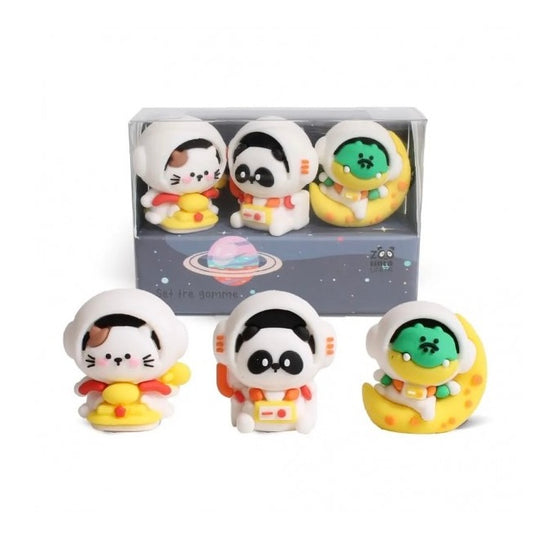Set 3 Gomme da Cancellare Tinta Unita Zoo Space