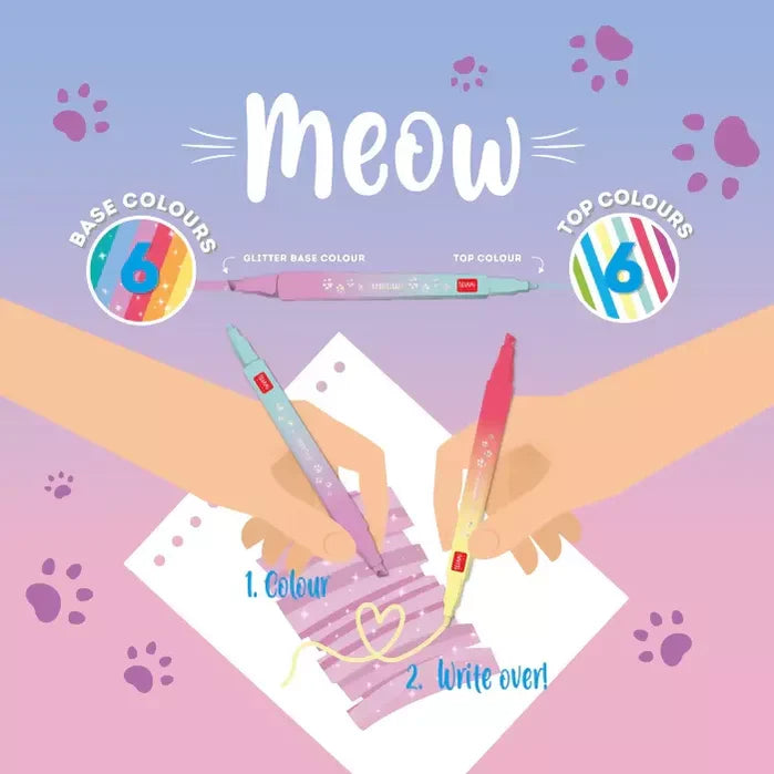Set di 6 Pennarelli Doppia Punta con Colori Sovrascrivibili - Meow