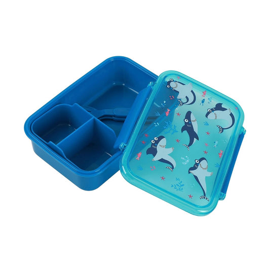 IDRINK®- Lunch box con divisorio, forchetta e cucchiaio Shark