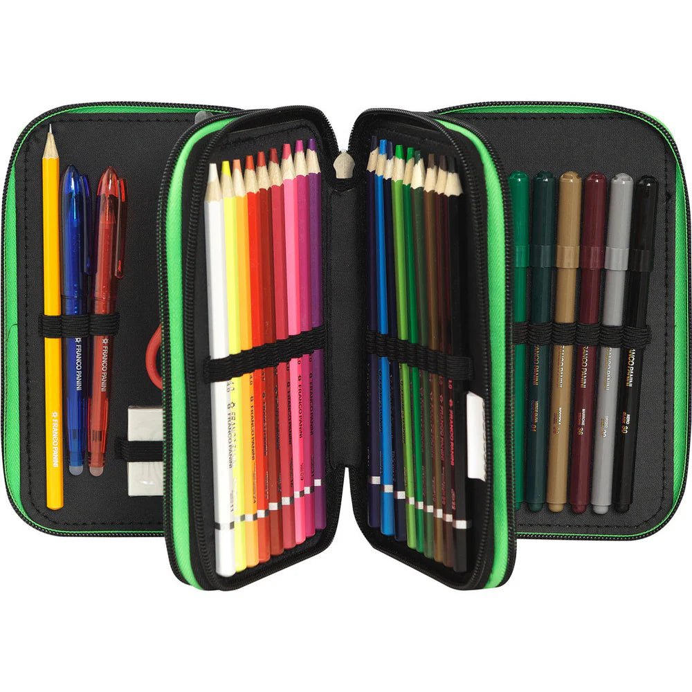 Astuccio 3 zip Minecraft Verde/Nero