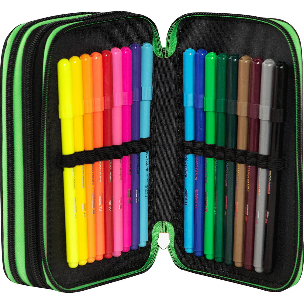 Astuccio 3 zip Minecraft Verde/Nero