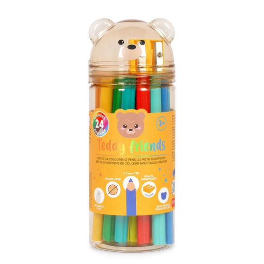 Set di 24 Matite Colorate con Temperino - Teddy friends LEGAMI