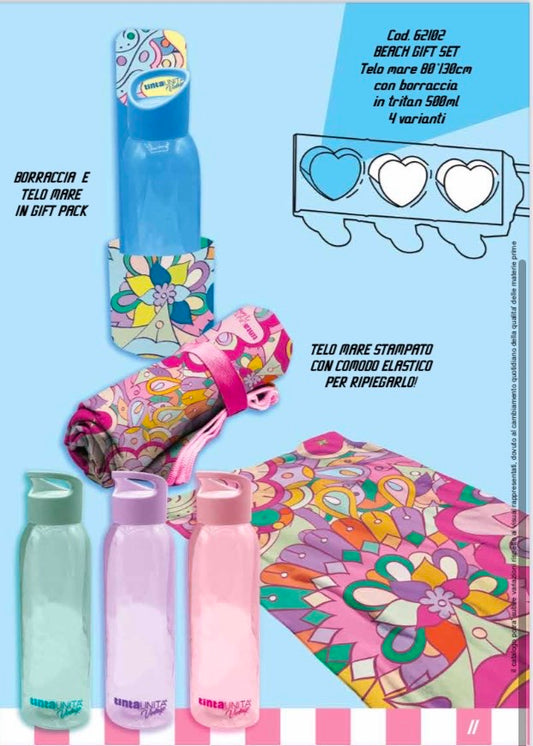 Set borraccia e telo mare TINTA UNITA VINTAGE