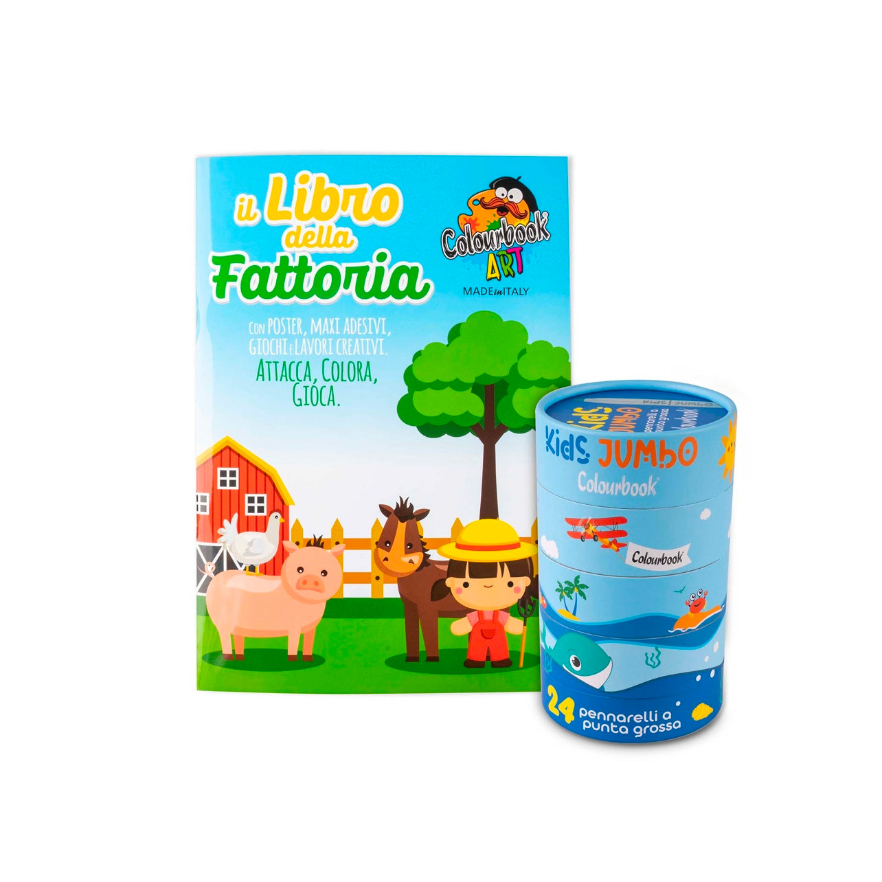 Scatola 24 pennarelli Kids Jumbo + Libro da colorare “Fattoria degli animali” in omaggio