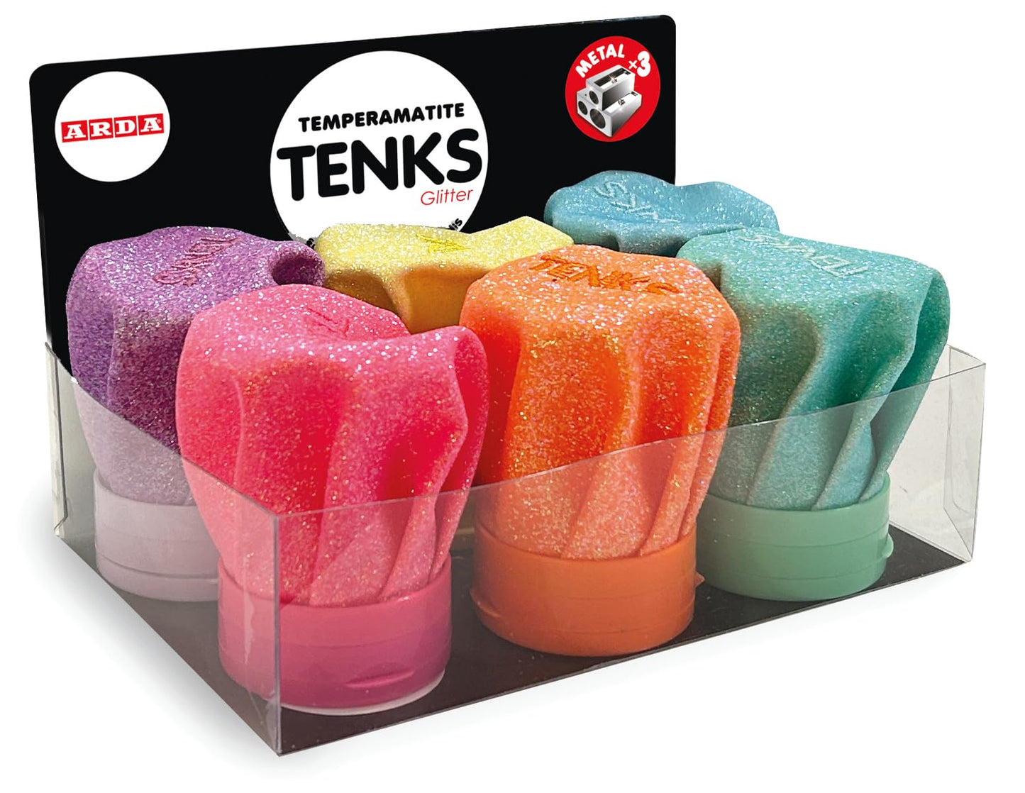 Temperamatite Tenks 3 fori Glitter Arda - Colori Fluo