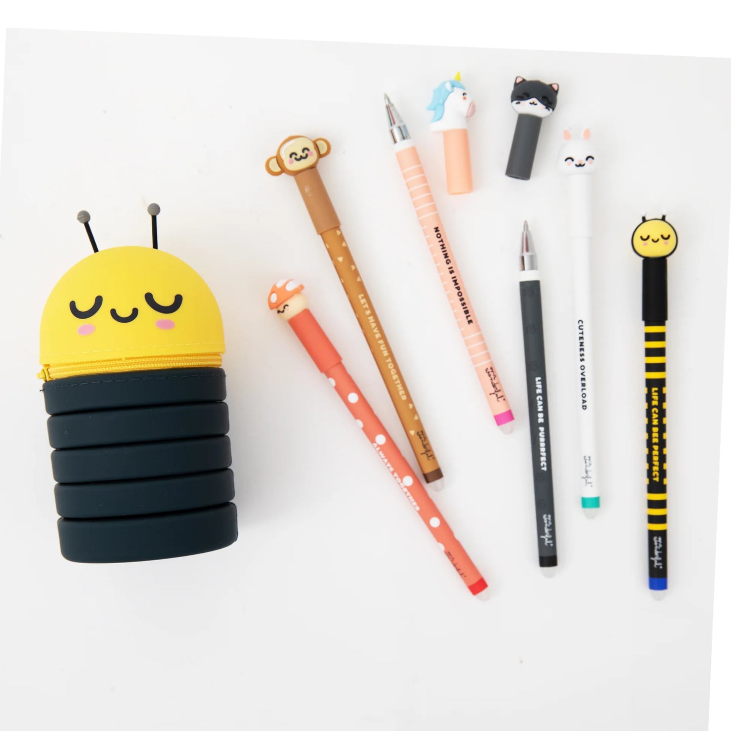 Set di 6 penne cancellabili Bo-Bo + astuccio silicone Ape