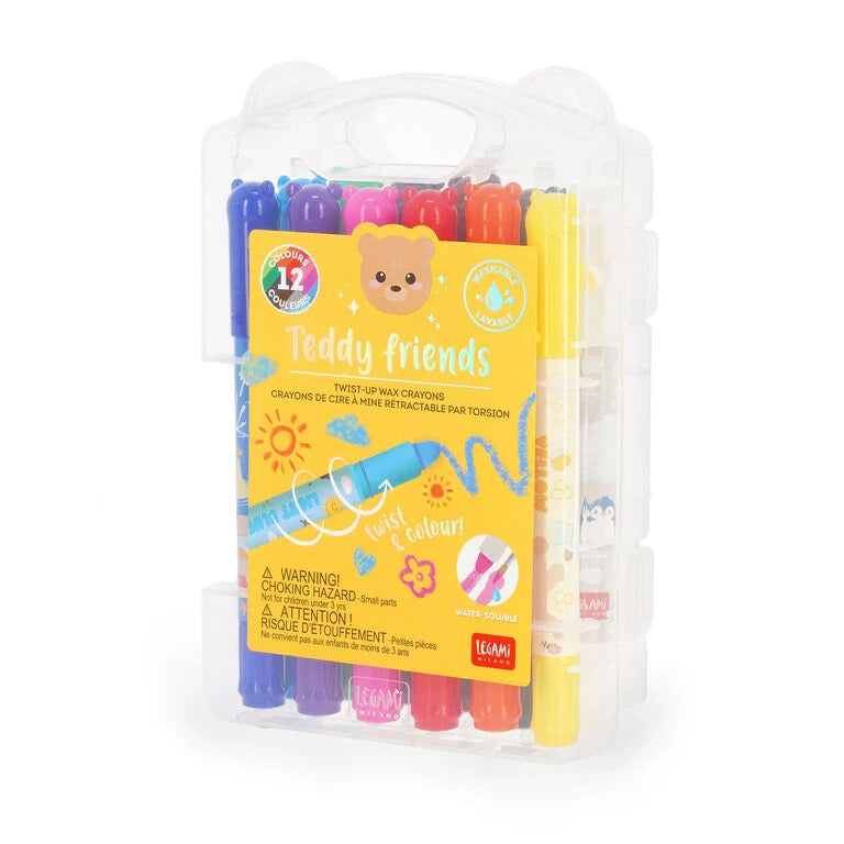 Set di 12 Pastelli a Cera a Rotazione - Teddy Friends