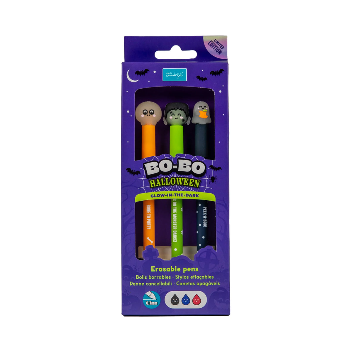 Set di 3 penne cancellabili Bo-Bo - Glow in the dark - Mr. Wonderful