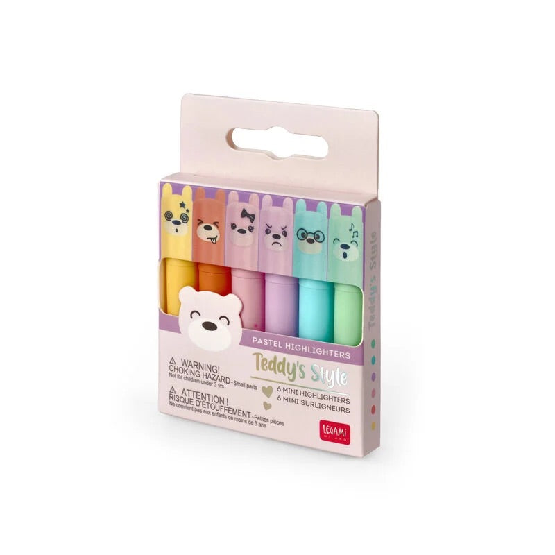 Set di 6 Mini Evidenziatori Pastello - Teddy's Style LEGAMI
