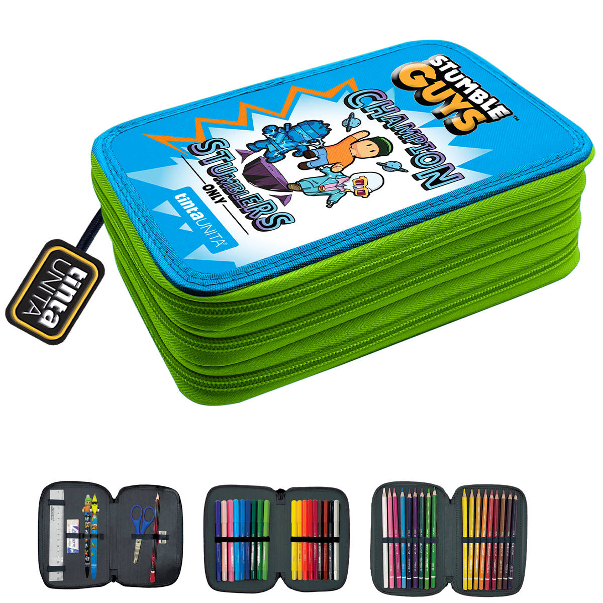 Astuccio 3 zip Stumble Guys - Tinta Unita
