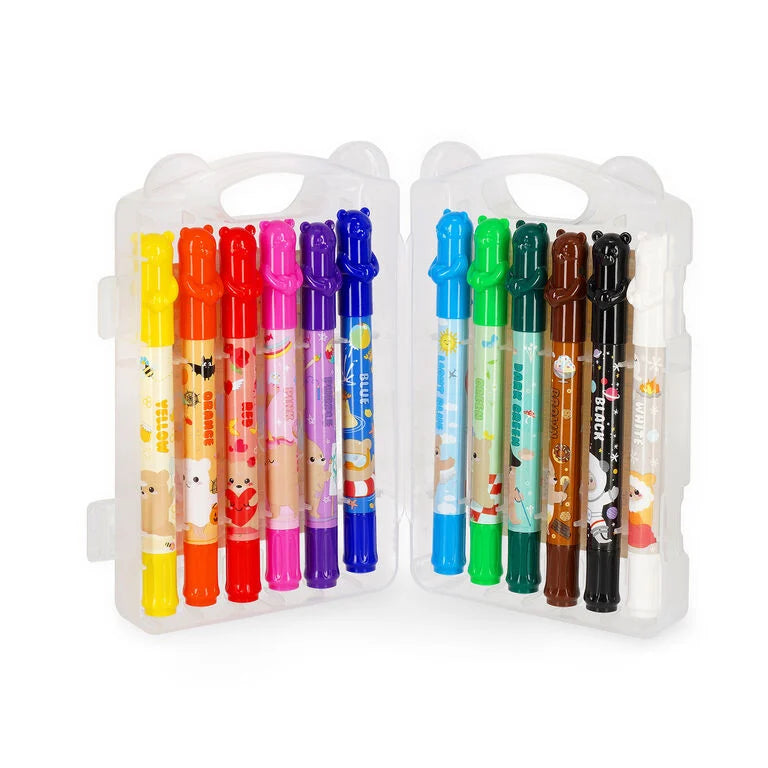 Set di 12 Pastelli a Cera a Rotazione - Teddy Friends