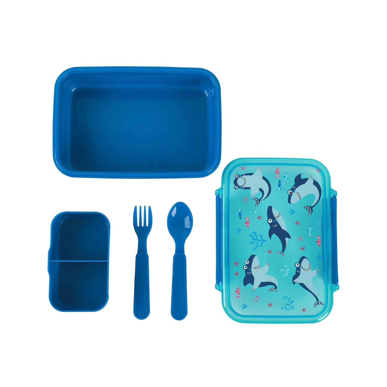 IDRINK®- Lunch box con divisorio, forchetta e cucchiaio Shark