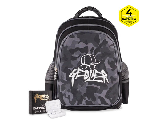 Zaino scuola Camouflage Geolier con cuffie omaggio Colourbook