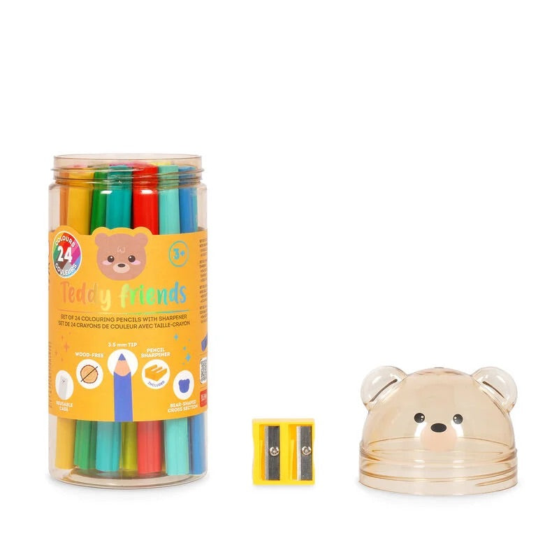 Set di 24 Matite Colorate con Temperino - Teddy friends LEGAMI