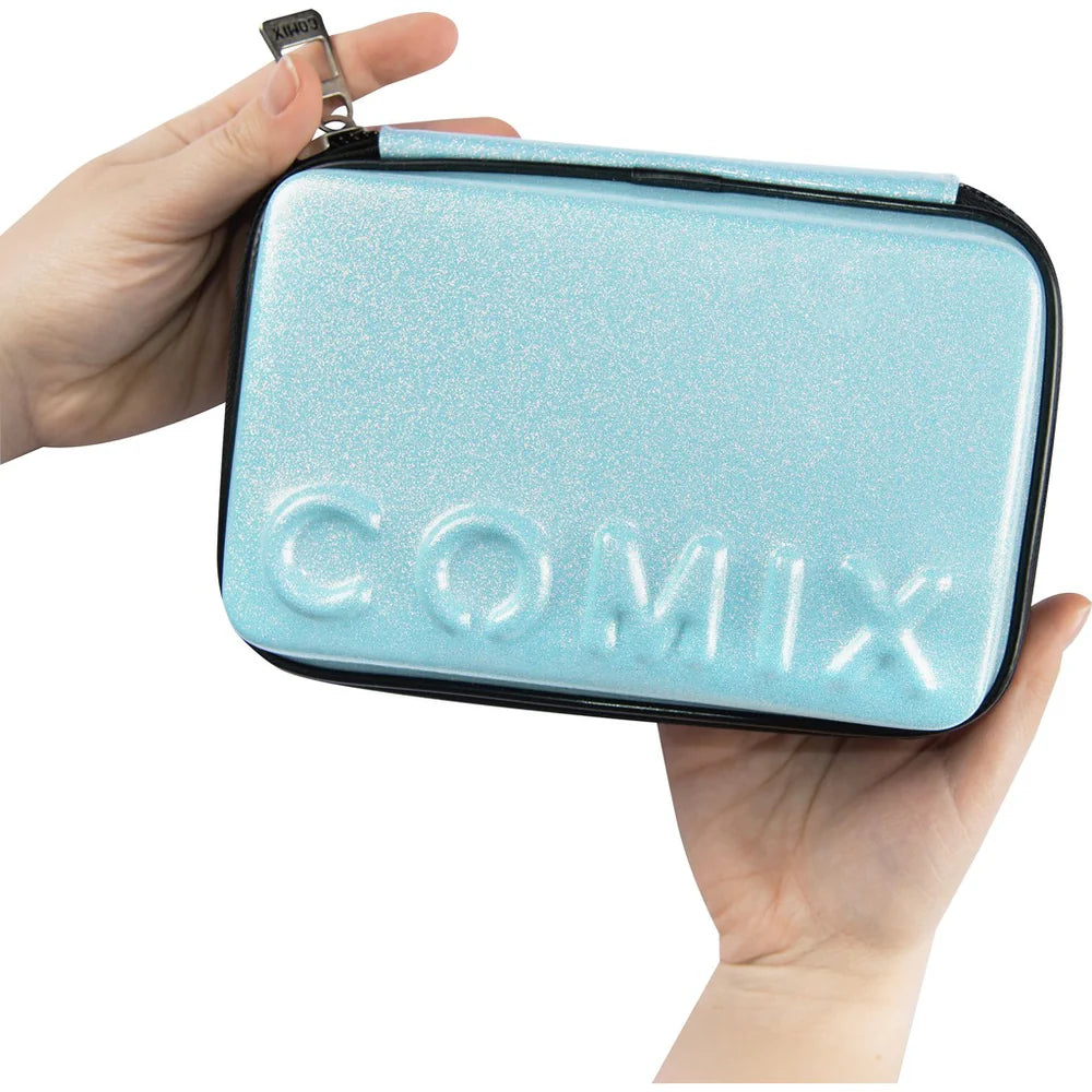 Astuccio Corredo Maxi Zip Glitter Azzurro - Comix