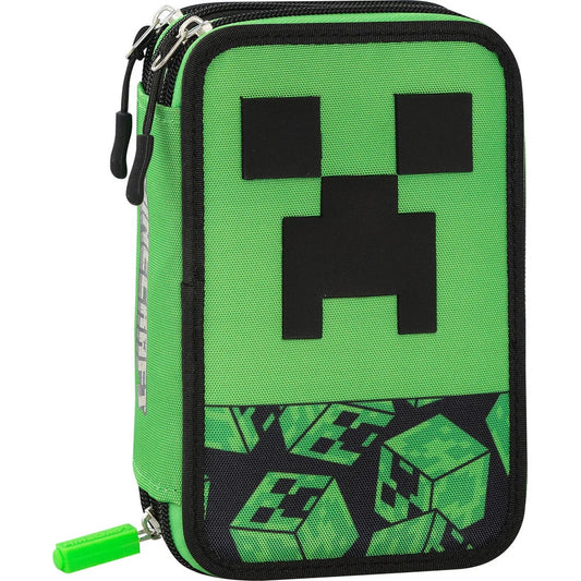 Astuccio 3 zip Minecraft Verde/Nero