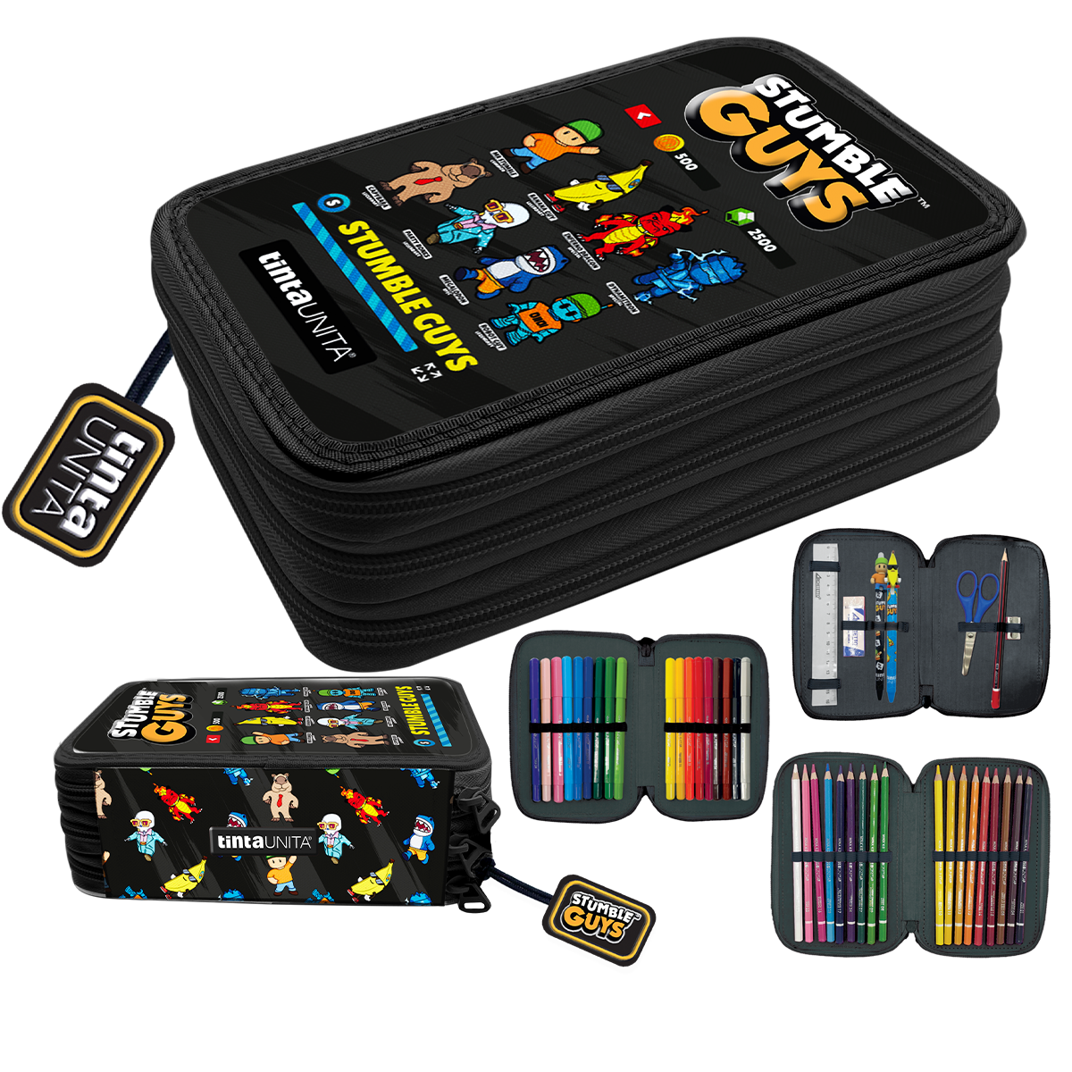 Astuccio 3 zip Stumble Guys - Tinta Unita