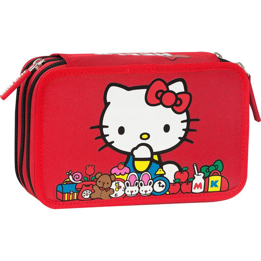 Astuccio 3 zip Hello kitty Rosso