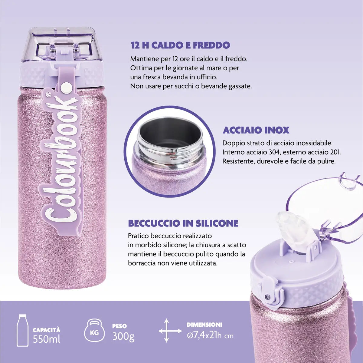 Borraccia Glitter 550 ml - Colourbook