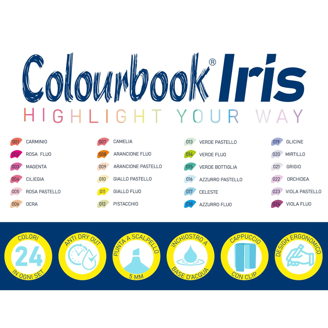 Set 24 evidenziatori Iris Rainbow Selection COLOURBOOK