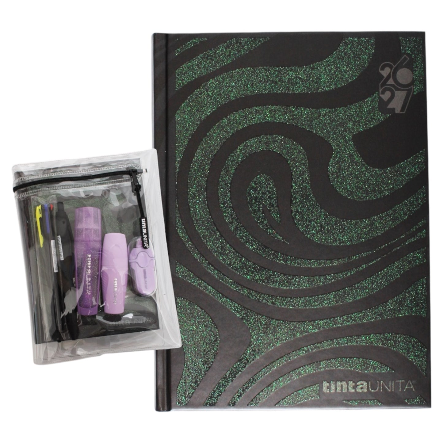 Diario 12 Mesi Datato Glitter Nero Animalier - Tinta Unita