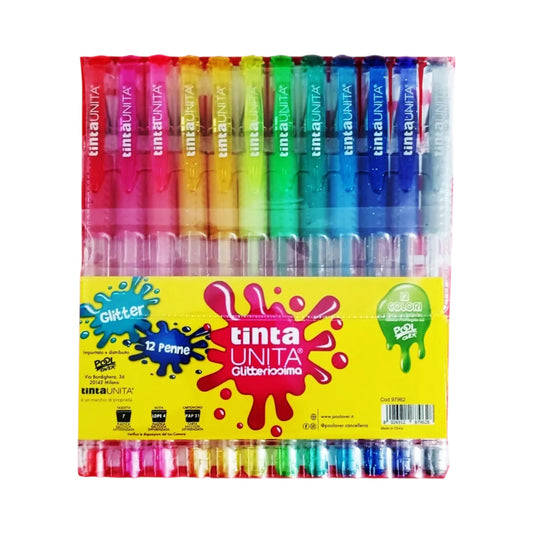 Set 12 Penne Colorate Glitter - Tinta Unita