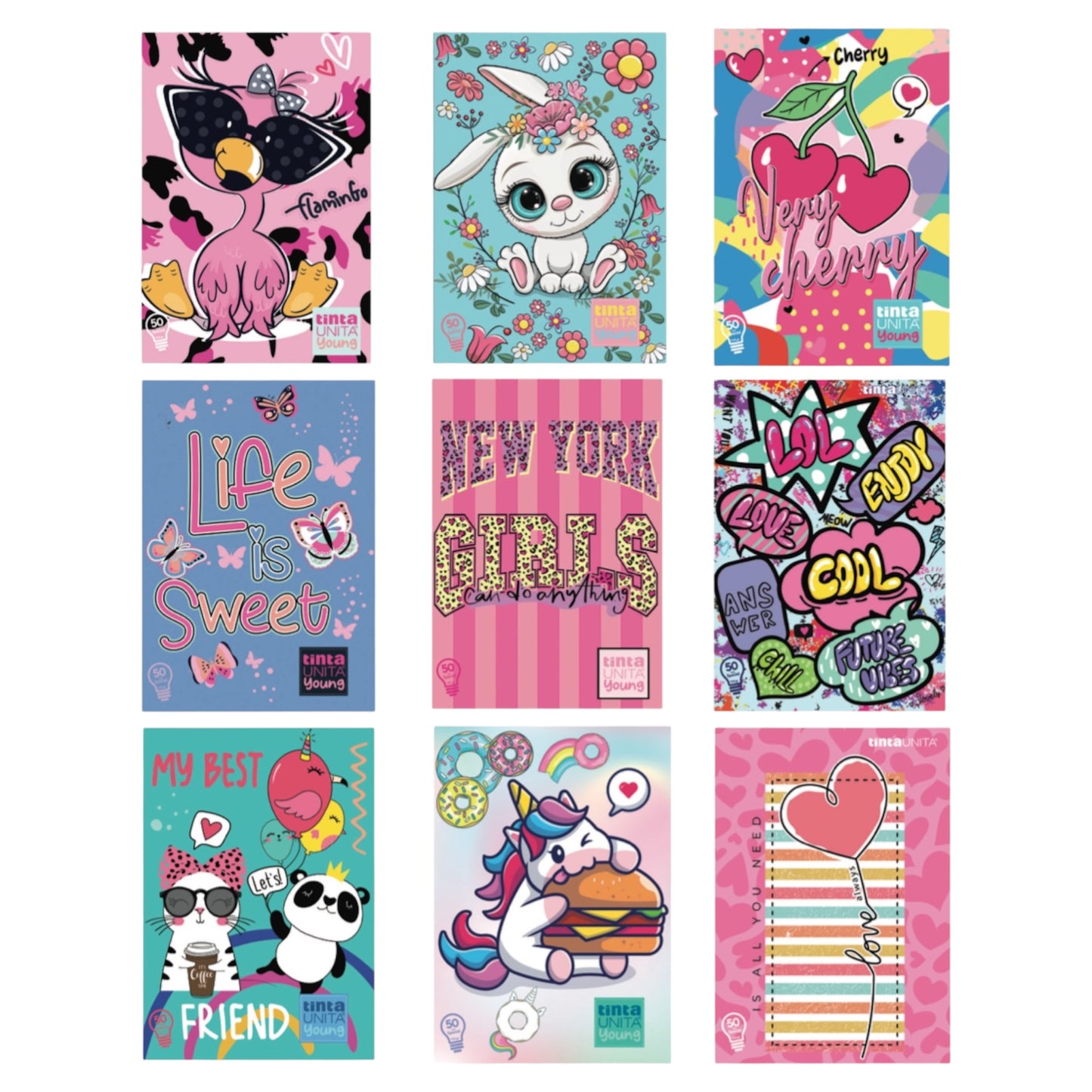 Set 3 Quaderni Trendy Girl - Tinta Unita
