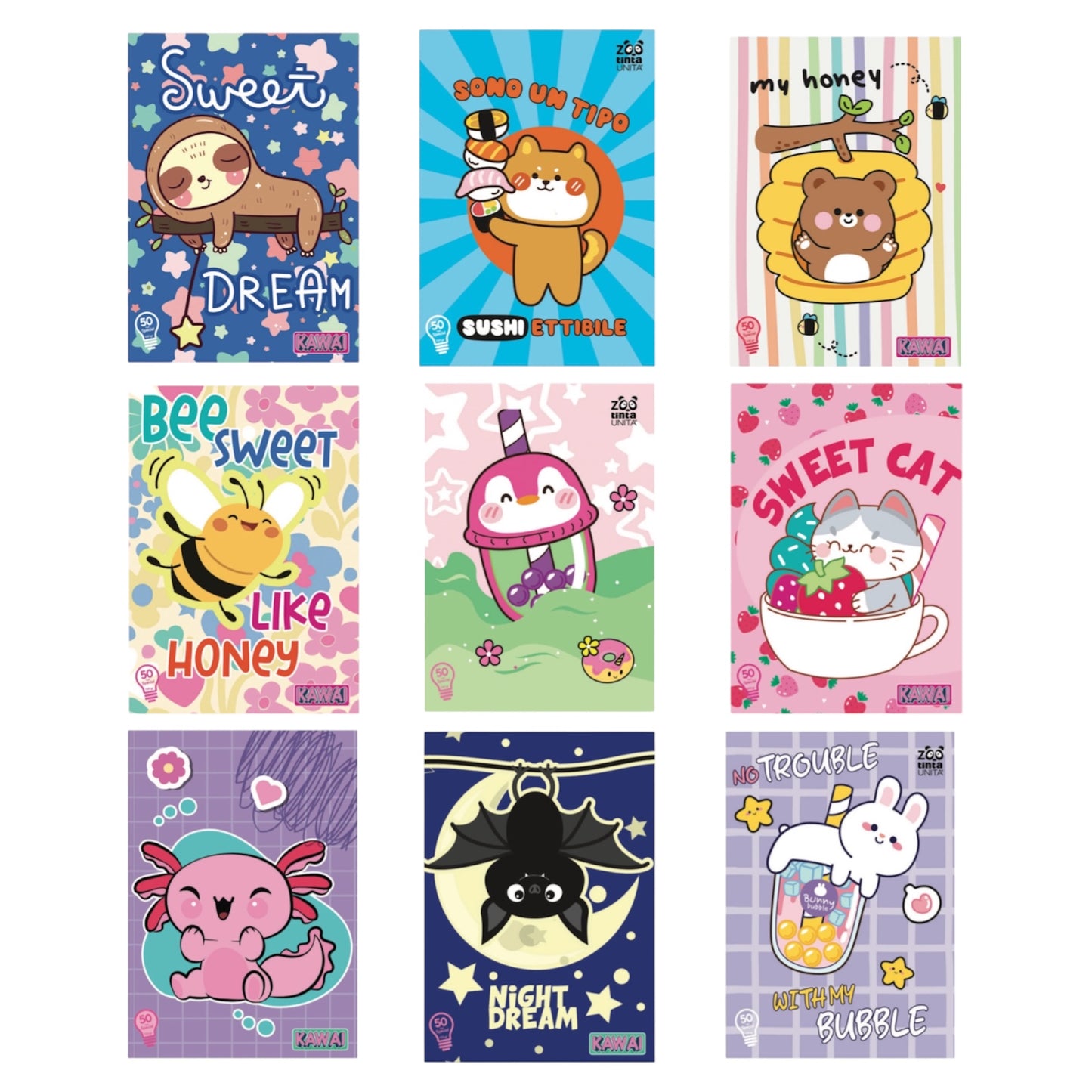 Set 3 Quaderni Kawaii - Tinta Unita