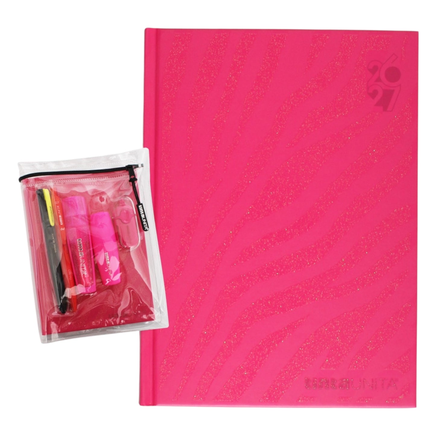 Diario 12 Mesi Datato Glitter Fucsia Animalier - Tinta Unita