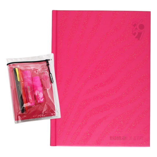 Diario 12 Mesi Datato Glitter Fucsia Animalier - Tinta Unita